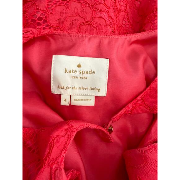 Kate Spade Geranium Coral Floral Lace Sleeveless Hi-Lo Raw Hem Side Dress Size 4 - Picture 7 of 9